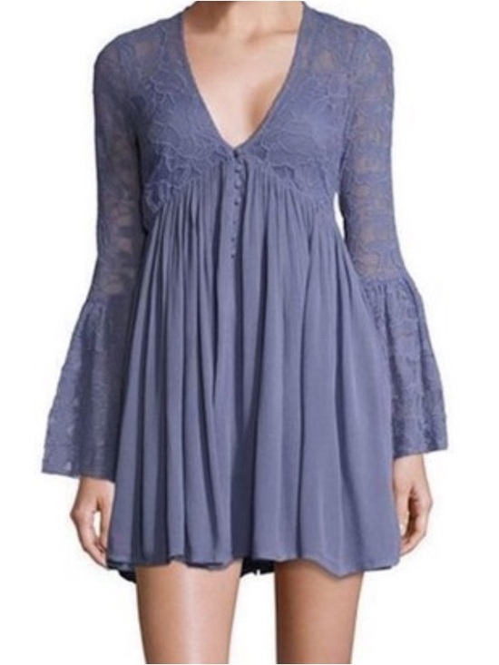 Free People Dresses & Skirts - Free People "With Love From India"Periwinkle Lace Bell Sleeve Mini Dress Size XS
